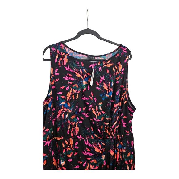 Torrid NWT Dress 3X Midi Sleeveless Stretch Floral Ruching Black Multicolor - Picture 3 of 10
